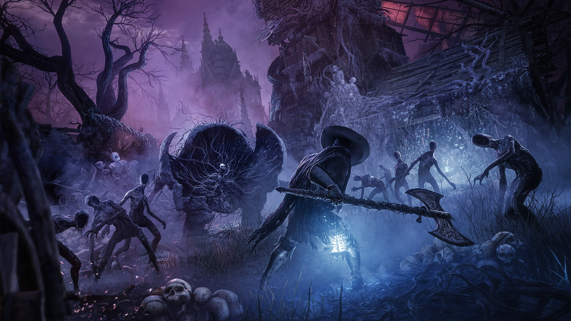 Dark fantasy scene from Lords of the Fallen featuring undead creatures and a warrior.