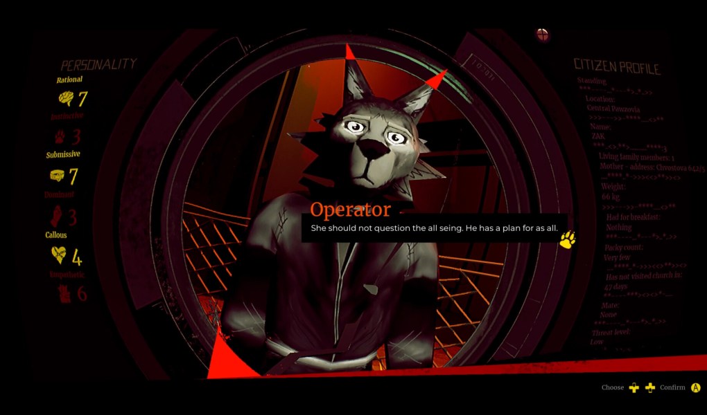 Character Operator from The Maw game in a futuristic interface