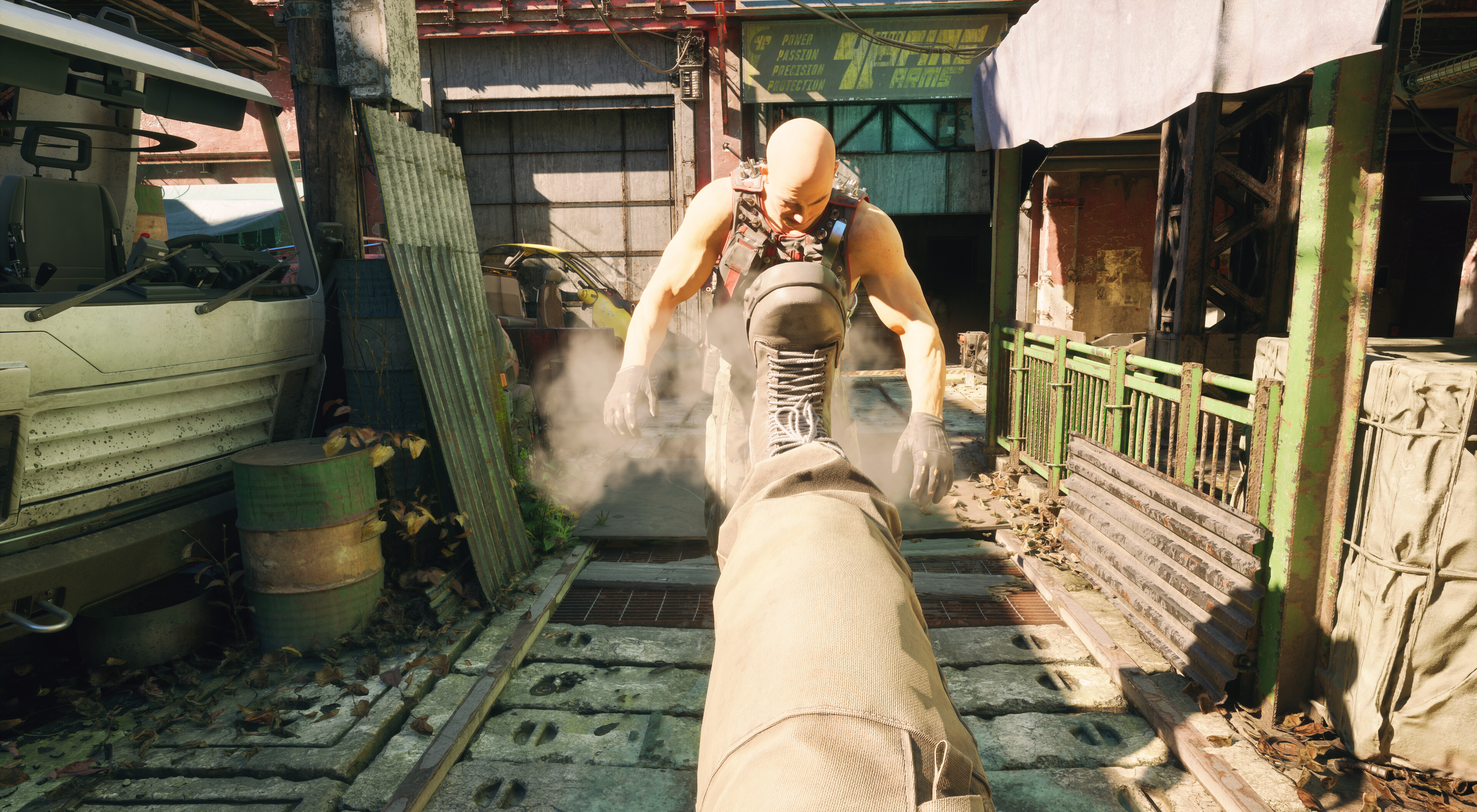 Intense combat scene in No Law showcasing a character in action