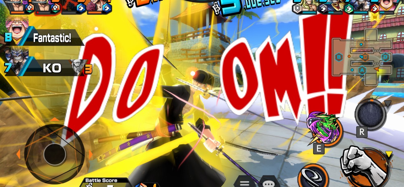 Trafalgar Law in action with explosive effects in One Piece: Bounty Rush gameplay.