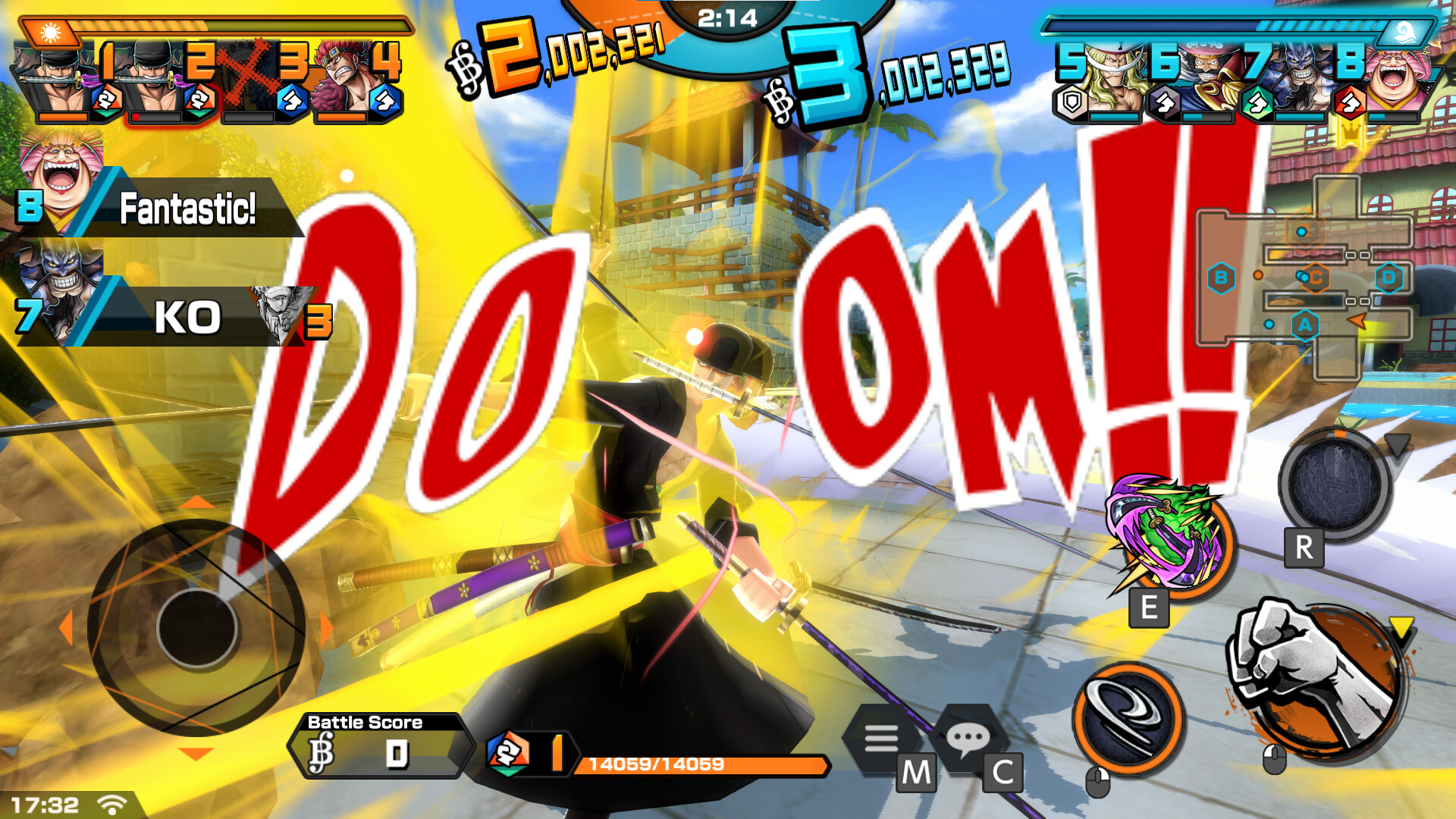 Trafalgar Law in action with explosive effects in One Piece: Bounty Rush gameplay.