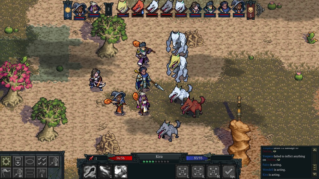 Tactical RPG scene with characters and creatures in combat