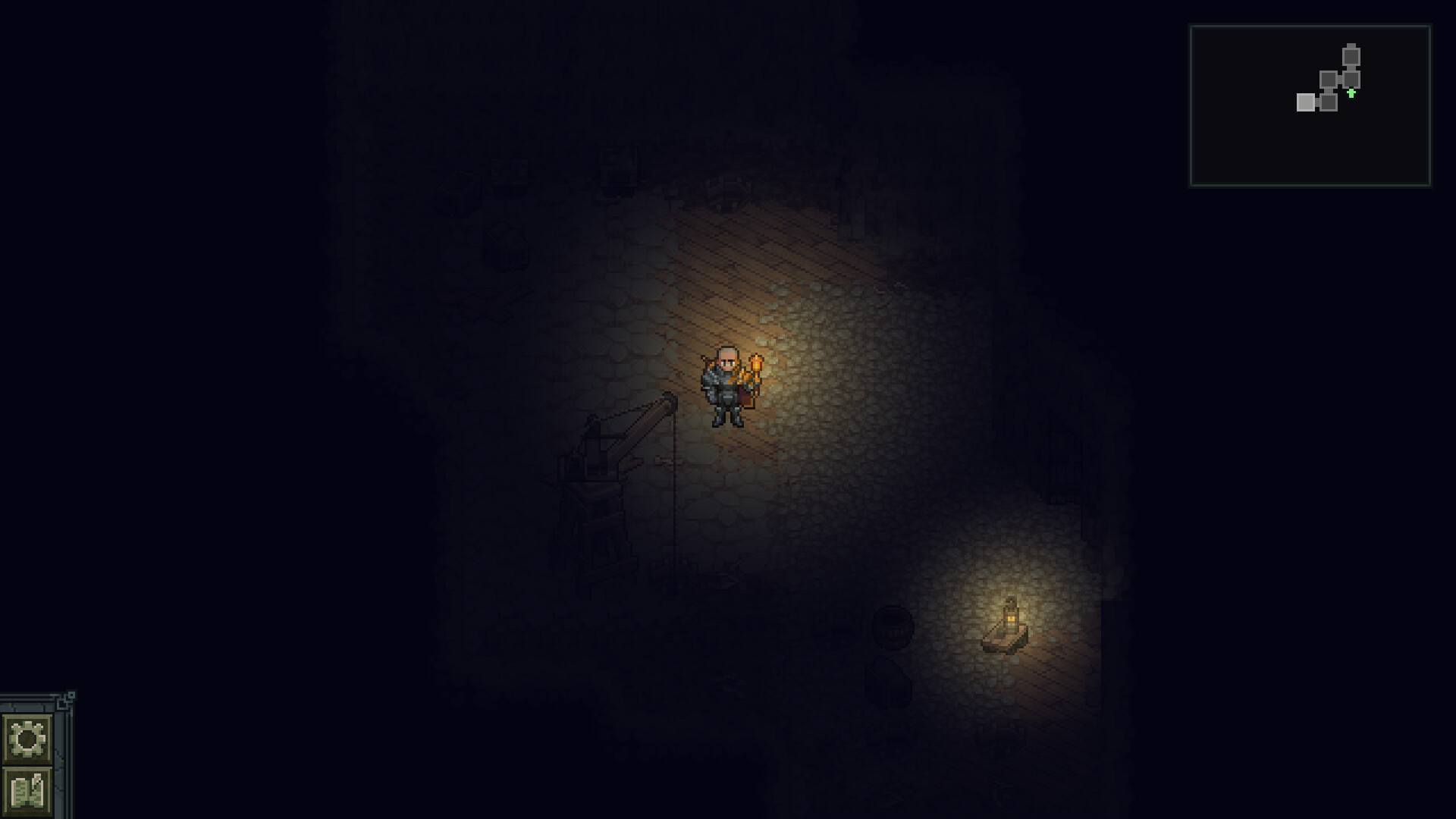 Character exploring a dark dungeon in Pathbreakers: Roaming Blades