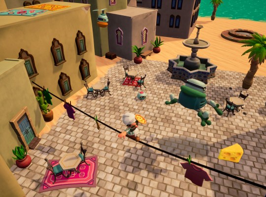 Pizzapocalypse 2 gameplay showcasing a vibrant city with a pizza chef character.