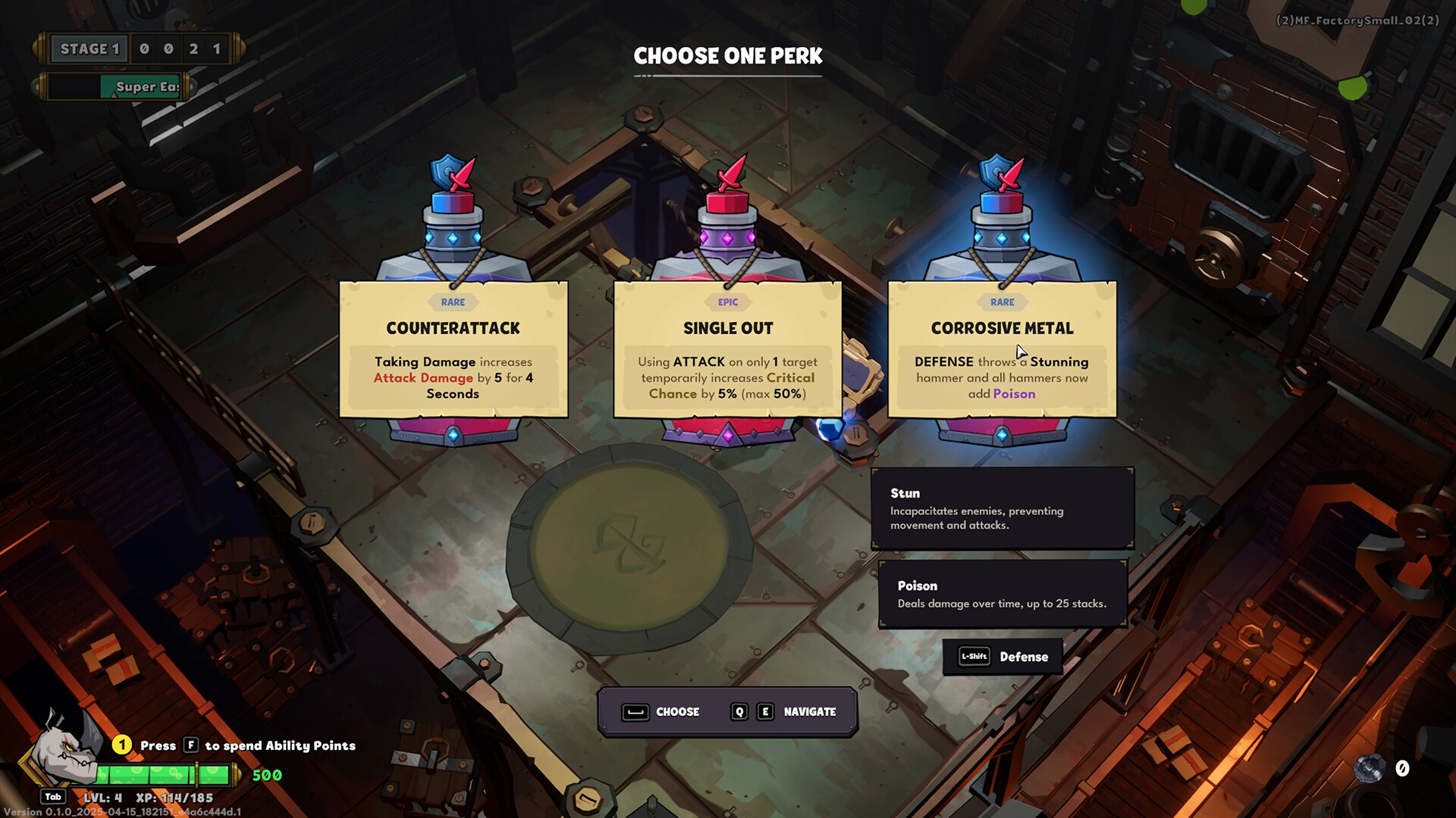 Choose your perk in Raiders of Blackveil: Counterattack, Single Out, or Corrosive Metal.