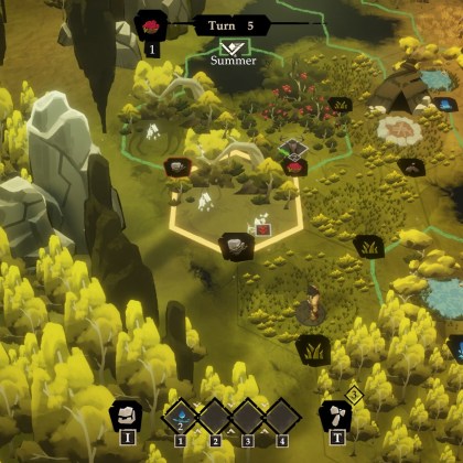 Strategic gameplay in Seasons of Solitude showcasing a vibrant prehistoric landscape.
