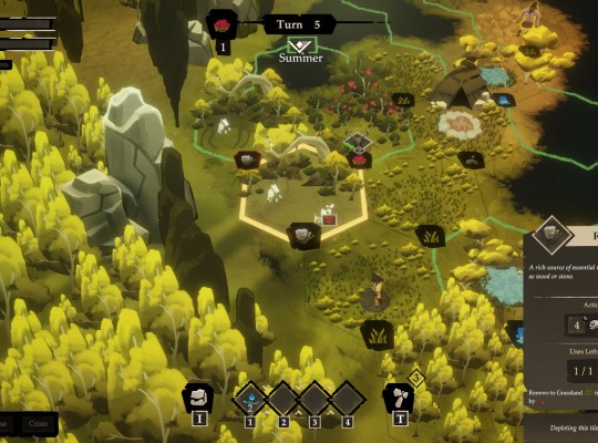 Strategic gameplay in Seasons of Solitude showcasing a vibrant prehistoric landscape.
