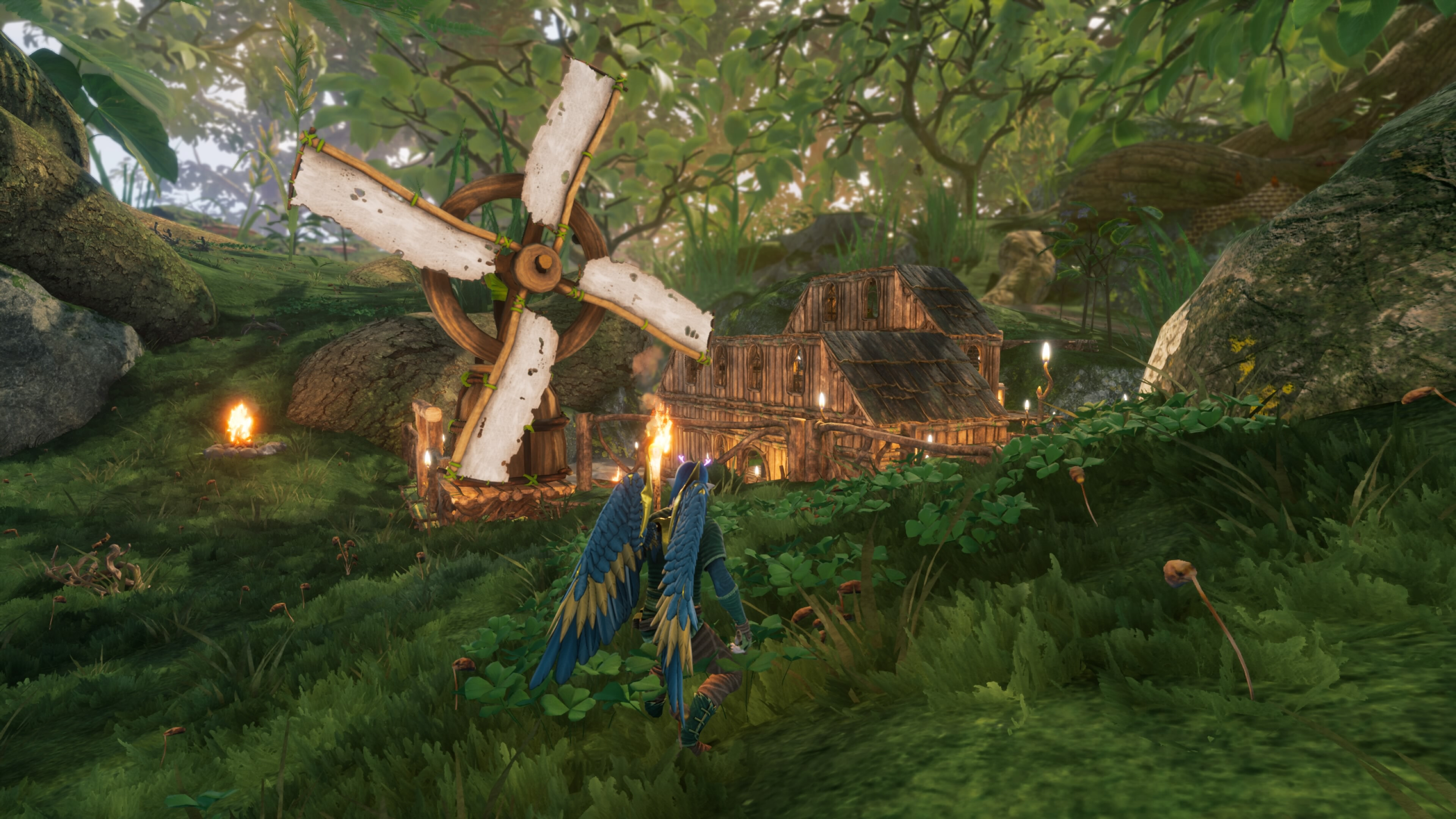 Smalland: Survive the Wilds festive update showcasing a quaint base and windmill