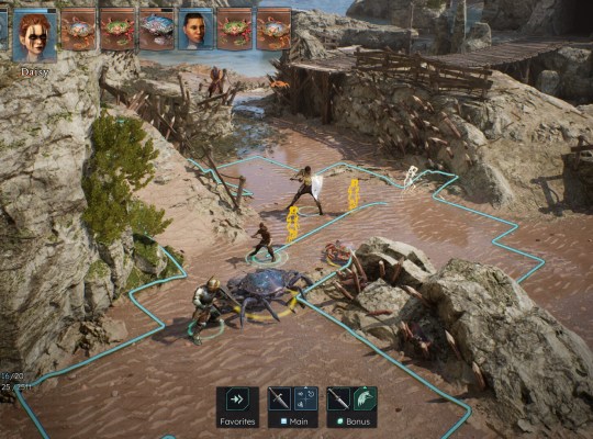 Turn-based combat scene in Solasta II featuring characters and strategic positioning.