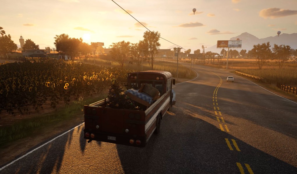 Sunset drive in Storage Hunter Simulator with truck and scenic landscape