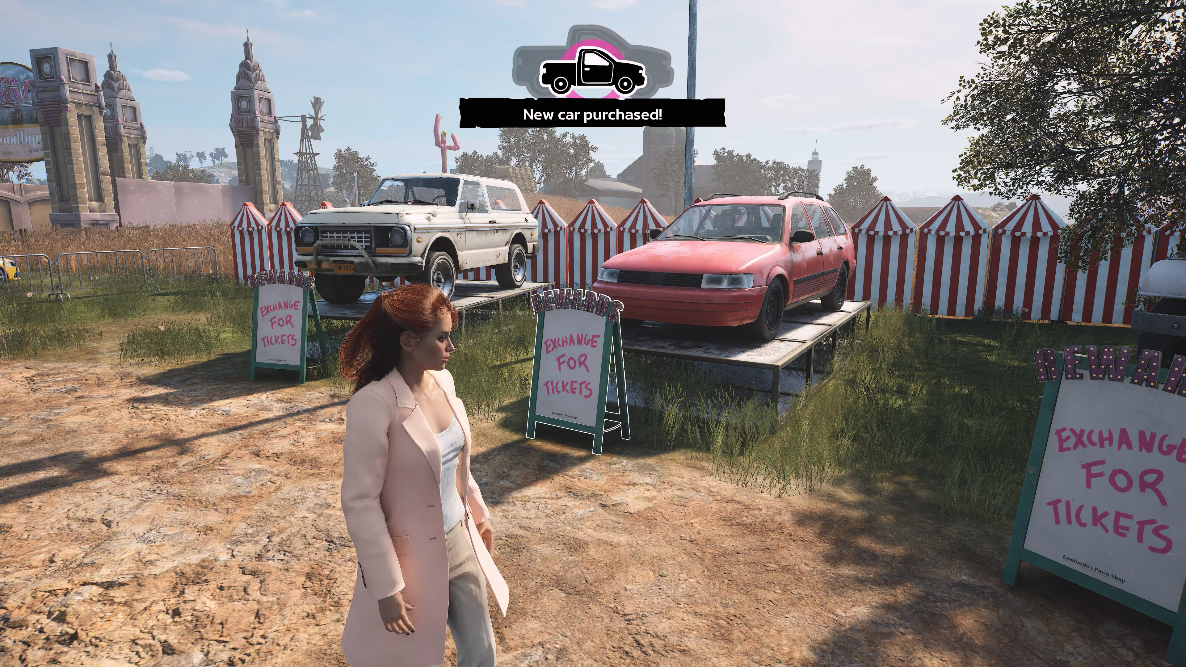 Player celebrates new car purchase in Storage Hunter Simulator auction scene