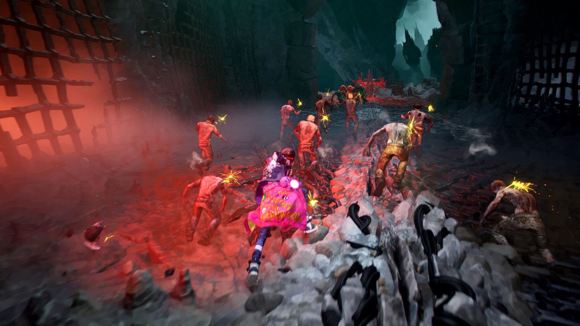 Intense combat scene in Stupid Never Dies featuring zombies and stylish action.