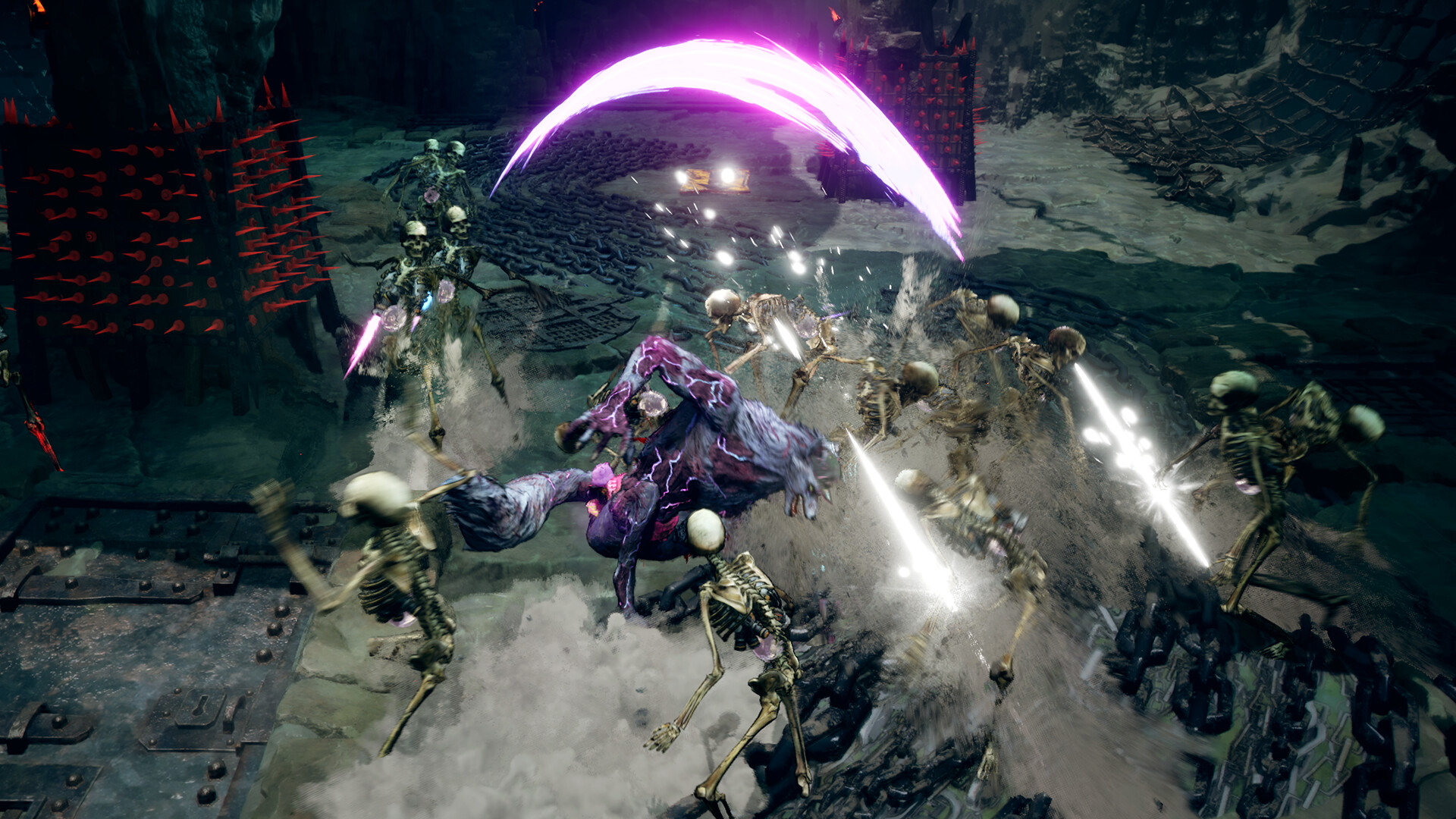 Dynamic combat scene in Stupid Never Dies featuring stylish action against skeletons.