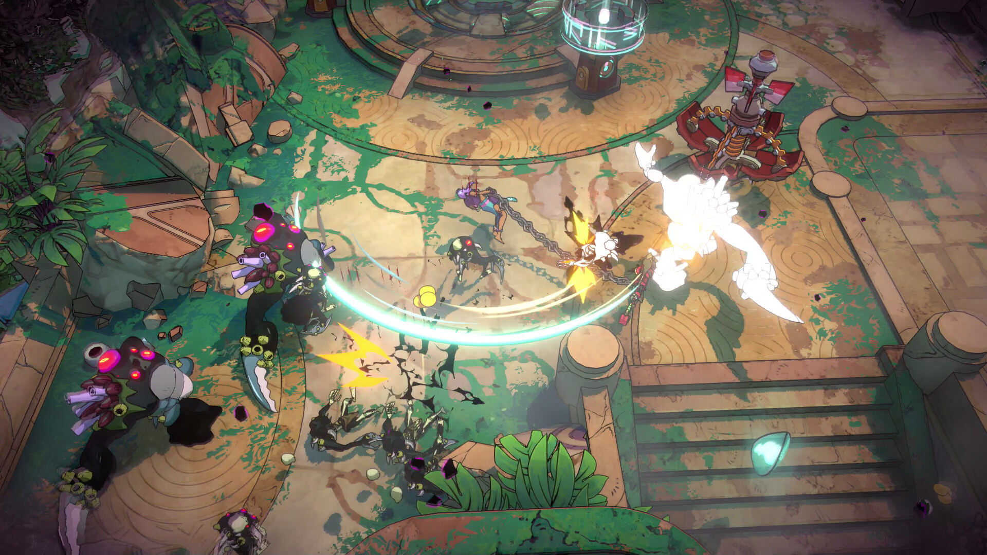 Action-packed scene from Surfpunk showcasing vibrant combat and colorful environments.