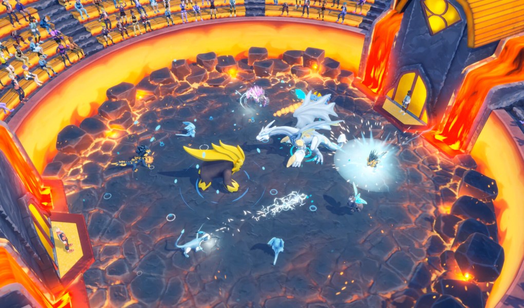 Epic monster battle in Tamer Town's arena with vibrant visuals and dynamic action.
