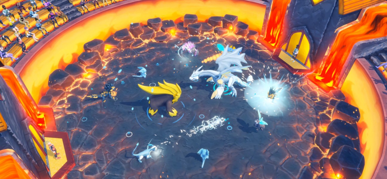 Epic monster battle in Tamer Town's arena with vibrant visuals and dynamic action.