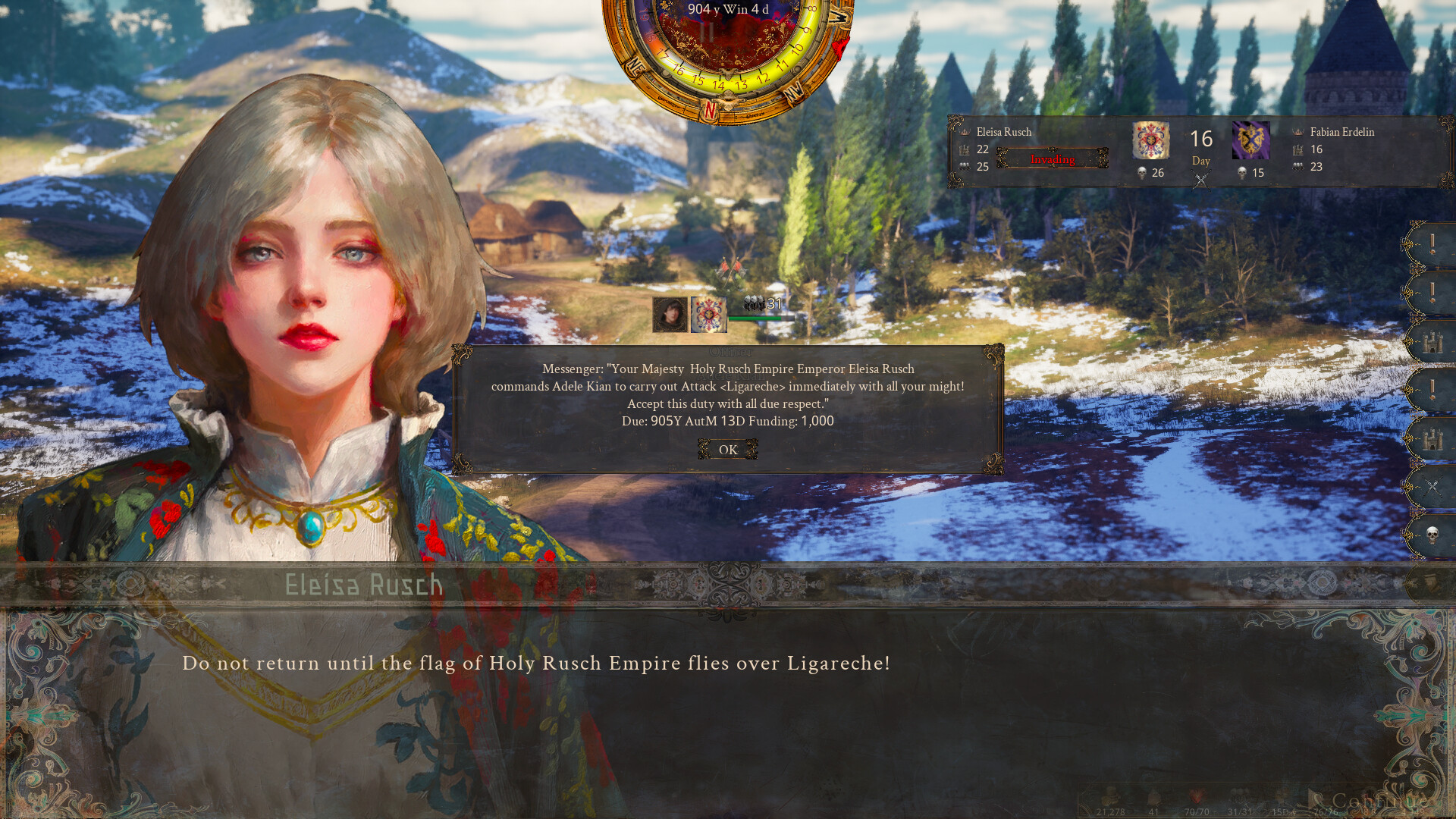 Character portrait of Eleisa Rusch in medieval fantasy RPG gameplay.