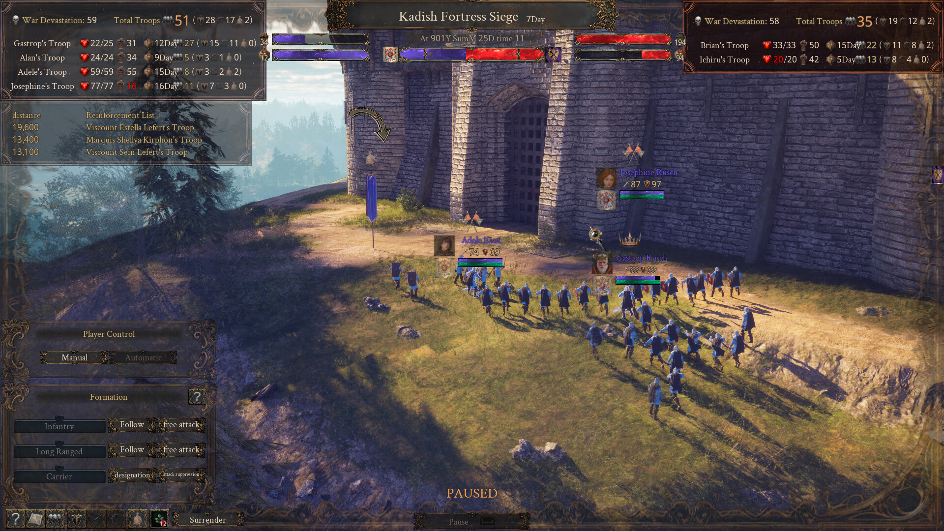 Strategic siege scene from The End of History game with troops and fortress