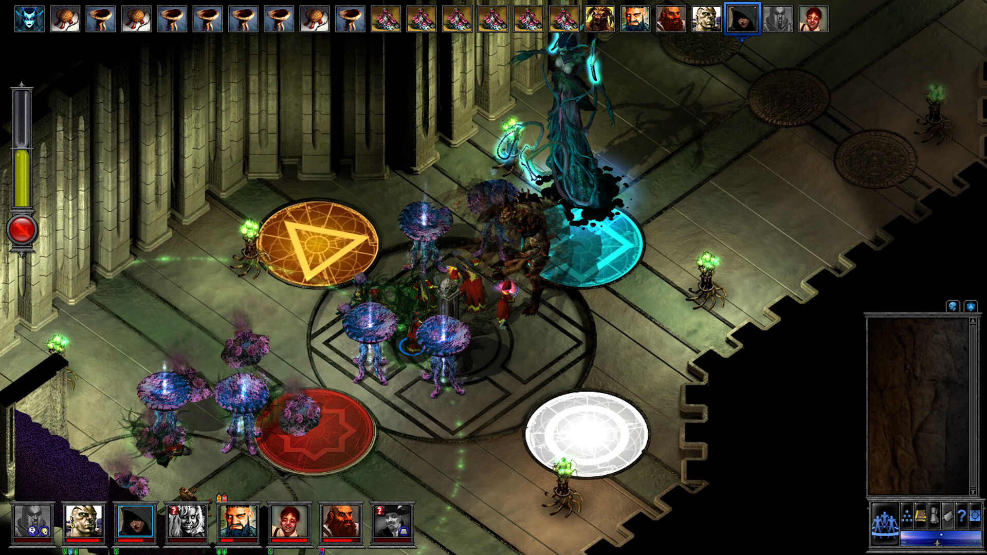 Battle scene in The Temple of Elemental Evil showcasing magic and character abilities