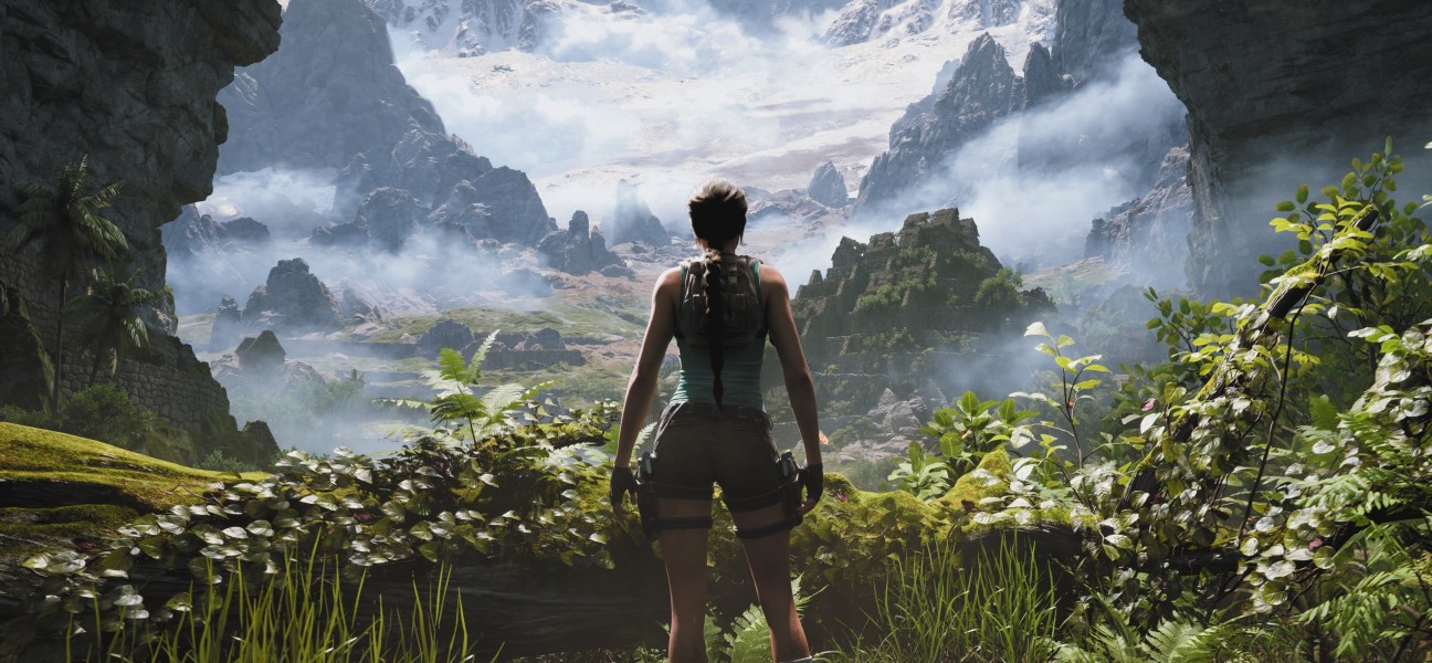 Lara Croft gazes over a lush valley in Tomb Raider: Legacy of Atlantis