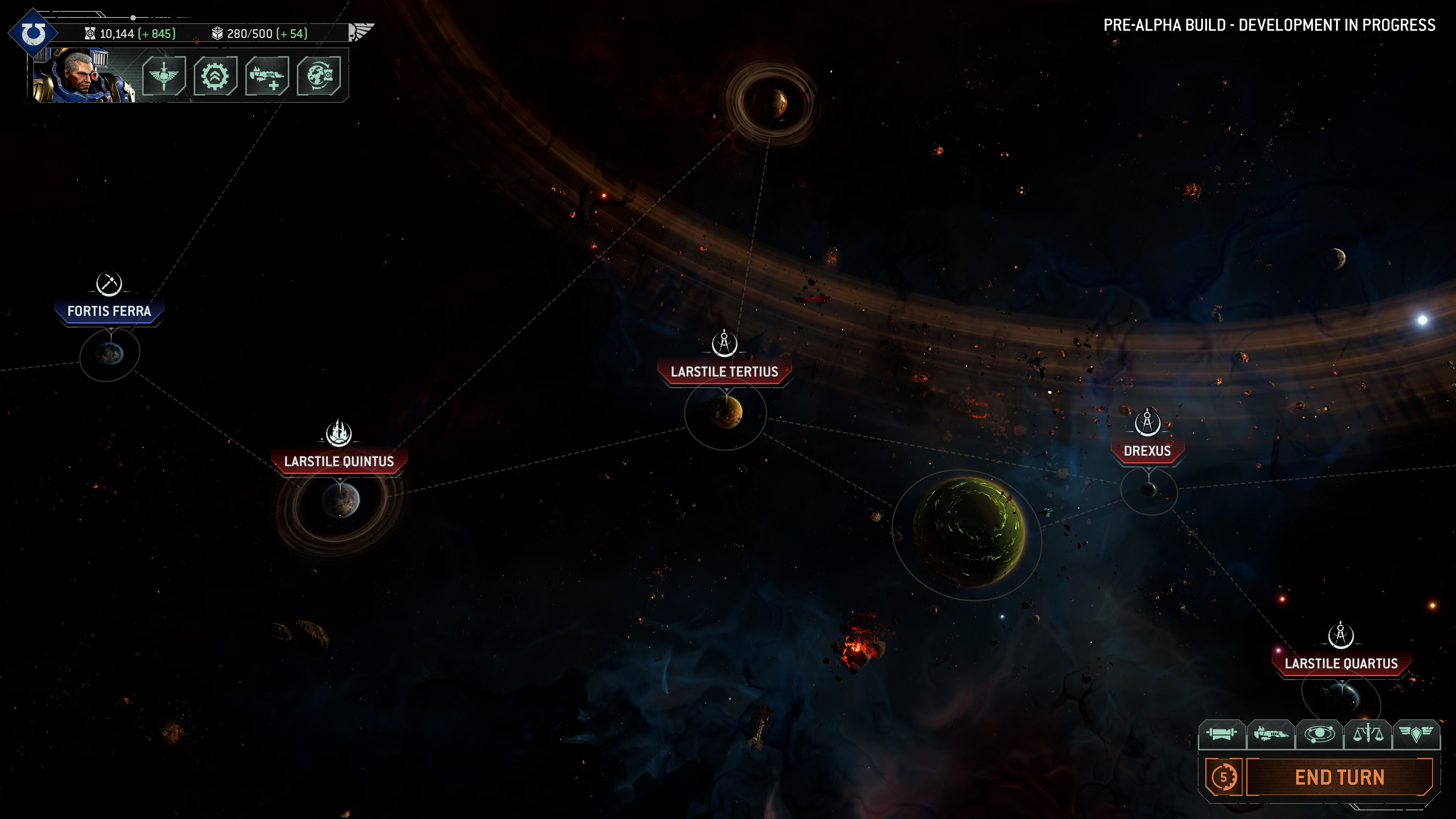 Total War: WARHAMMER 40,000 pre-alpha build showcasing galactic map and factions