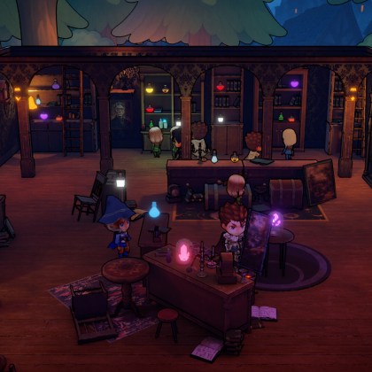 Cozy Potions: The Alchemist's Shop interior with characters crafting potions.