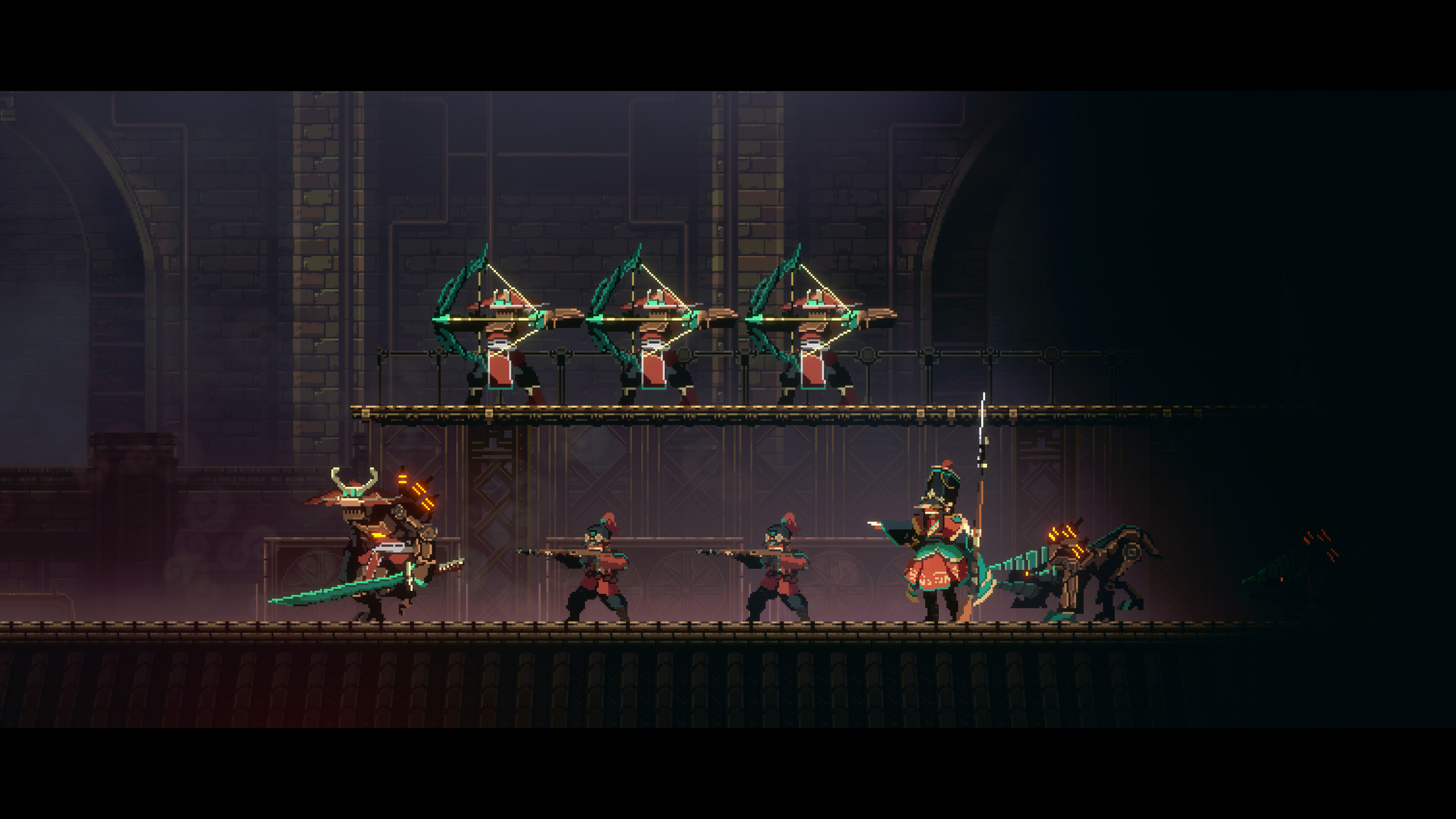 Fast-paced action scene from Inari featuring archers and a lethal executioner.