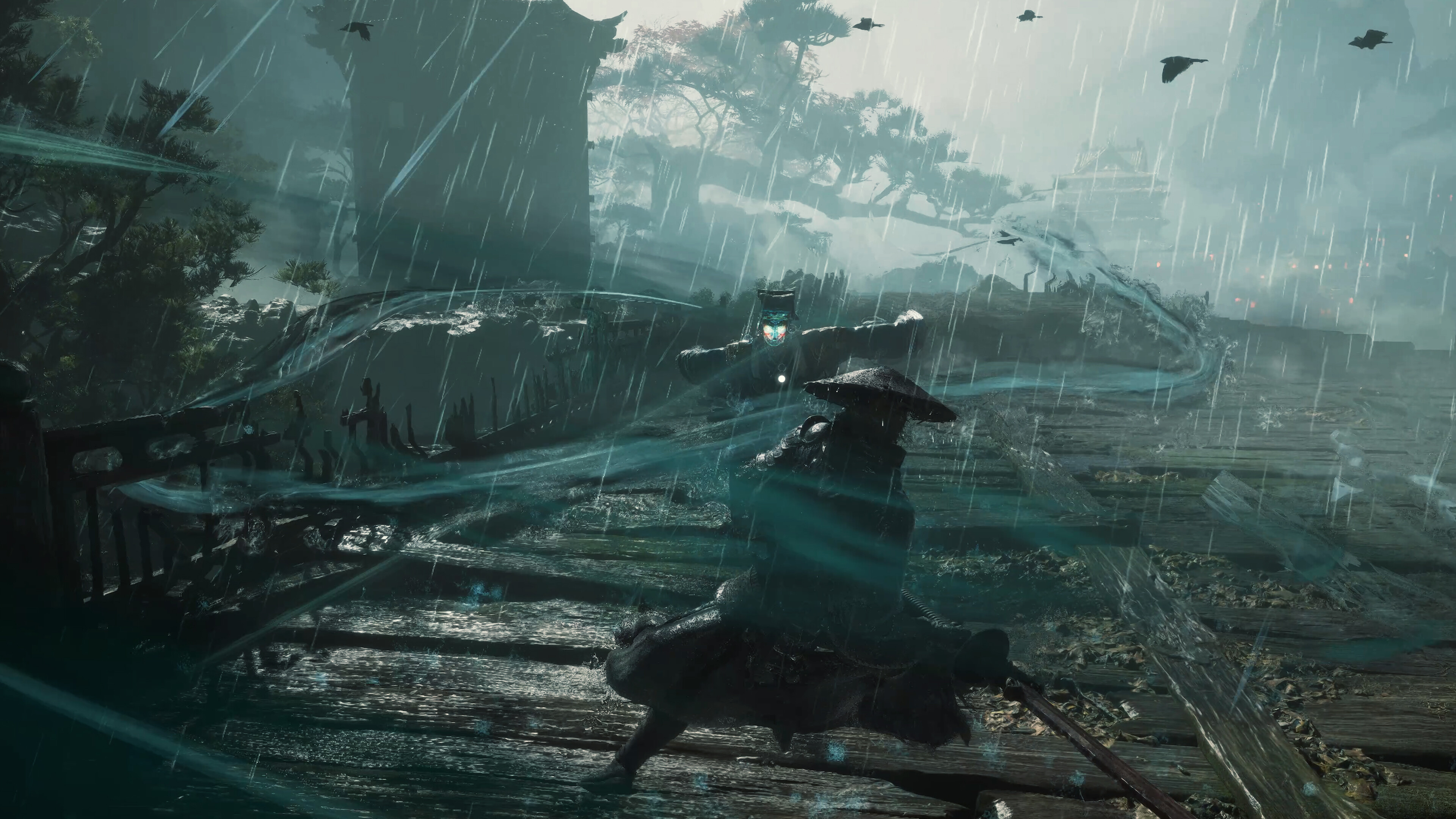 Epic action scene from Phantom Blade Zero showcasing a warrior in a rain-soaked environment.