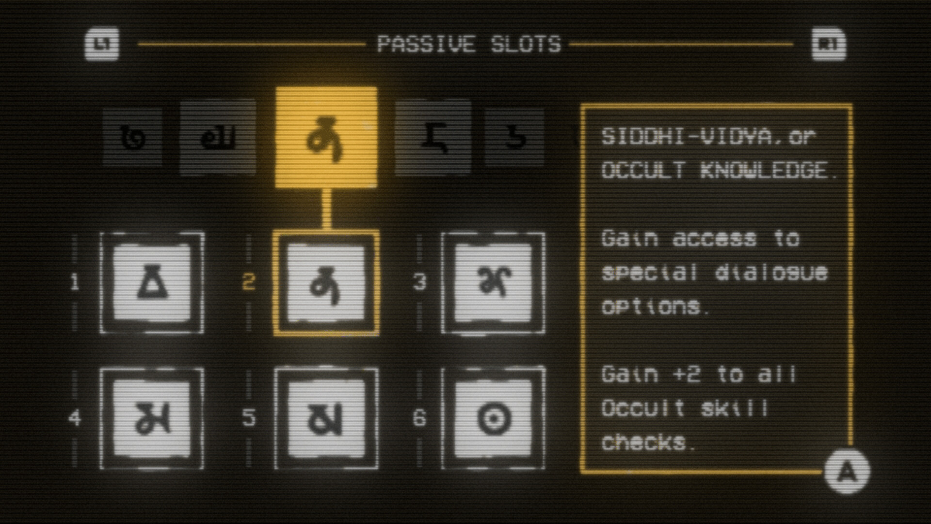 Passive slots interface showcasing Tantrik spells in Rakshasa RPG