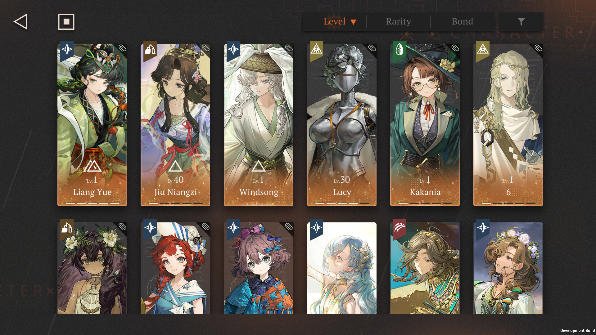 Character selection screen from Reverse: 1999 showcasing diverse characters and their attributes.