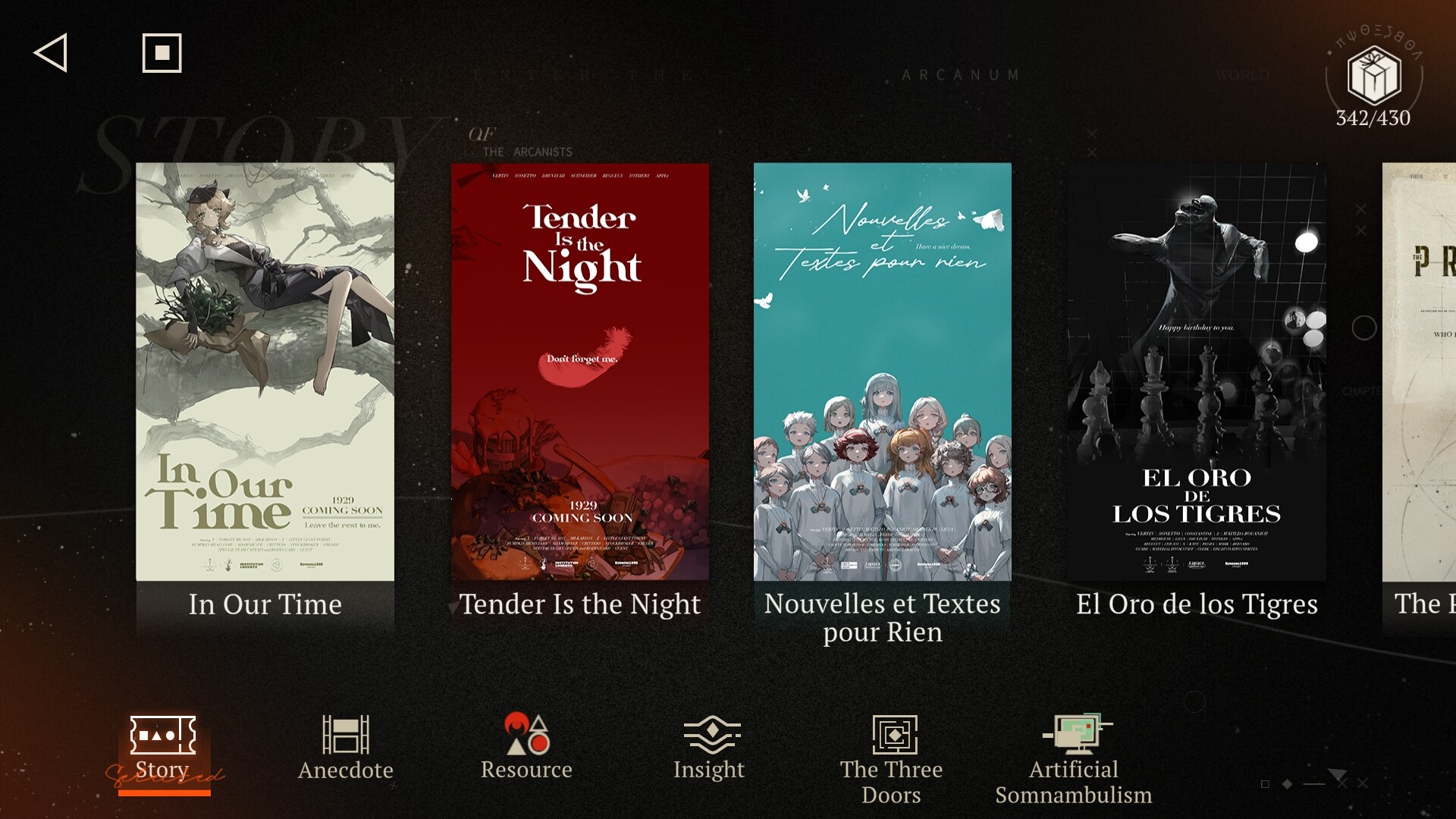 Screenshot from Reverse: 1999 showcasing story elements and character art