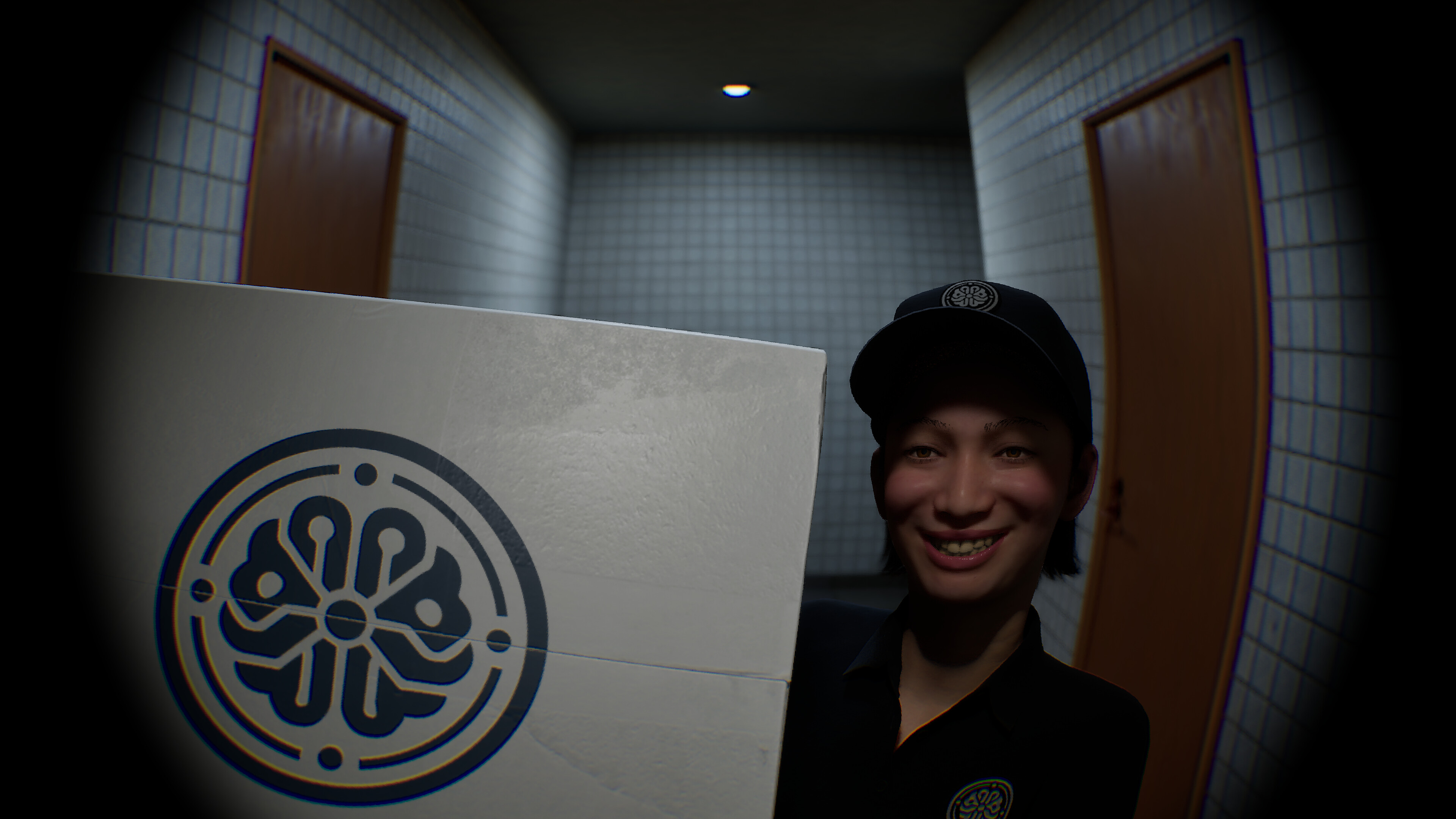 Character holding a box in a dimly lit hallway from BrokenLore: Don't Play