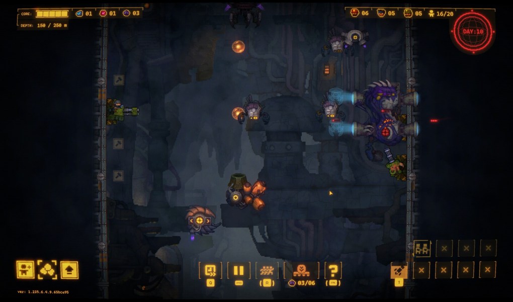 Gameplay screenshot of Drill Core showcasing mining and alien defense mechanics