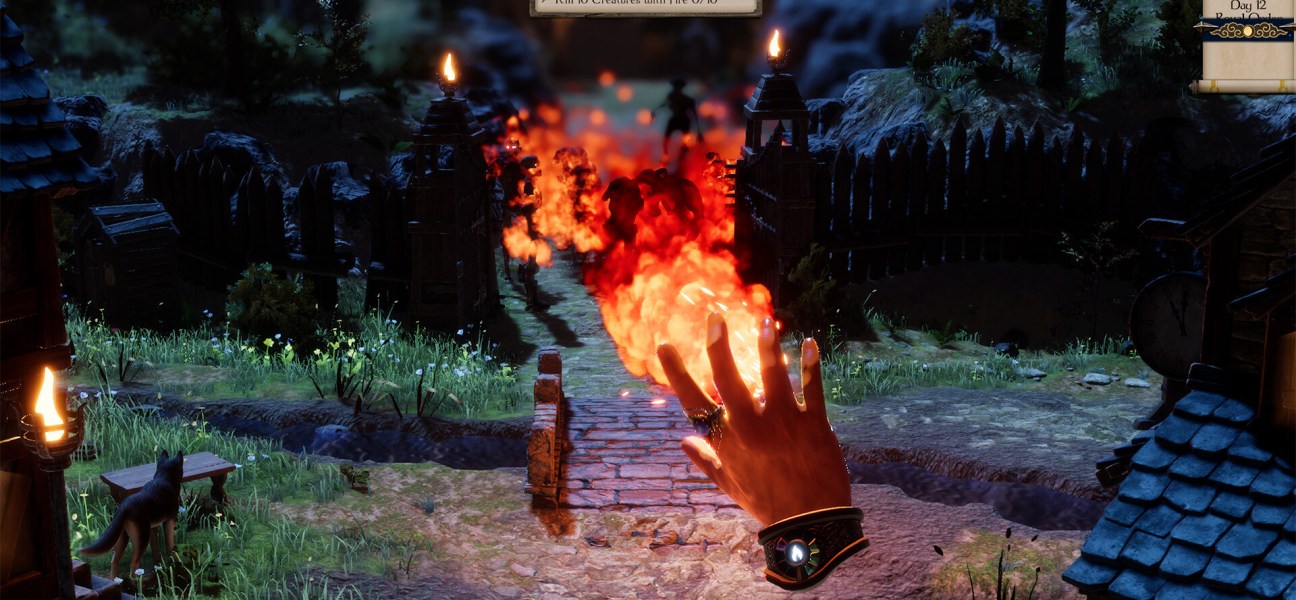 Epic scene from Masters of Albion showcasing magical fire spell in a fantasy landscape