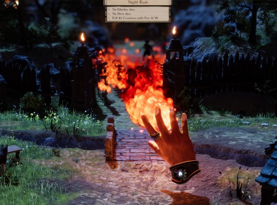 Epic scene from Masters of Albion showcasing magical fire spell in a fantasy landscape