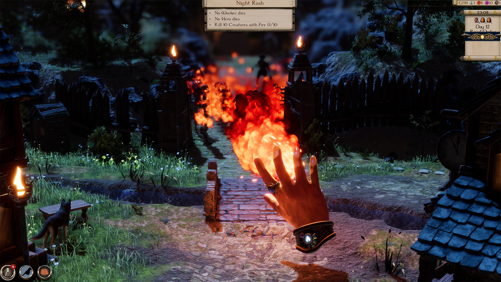 Epic scene from Masters of Albion showcasing magical fire spell in a fantasy landscape