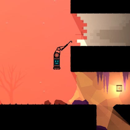 Character using an umbrella to navigate a vibrant 2D landscape in Moonbrella.