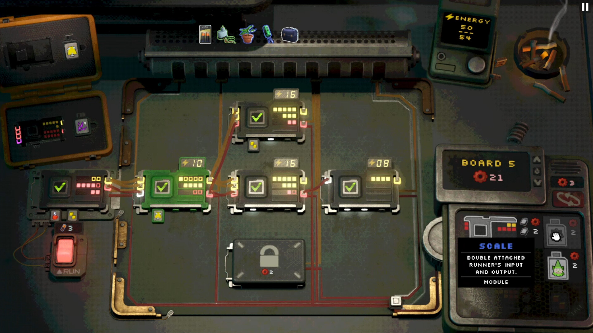 Gameplay screenshot of Retroneer showcasing circuit crafting mechanics.