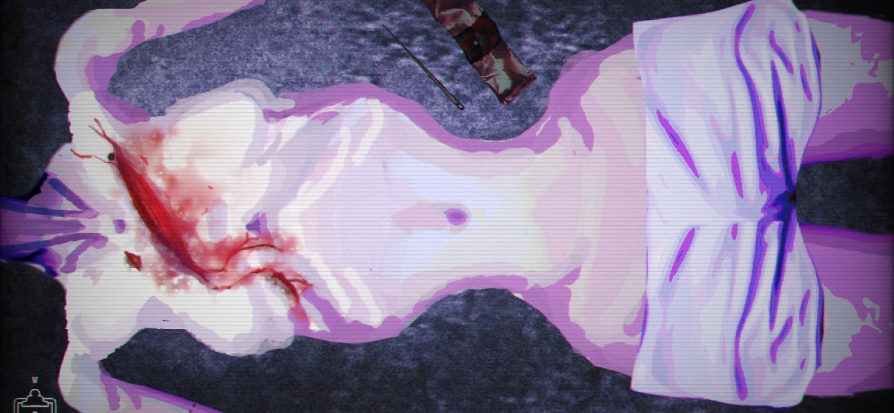 Screenshot from Smile More game showing a sedated patient in a medical horror setting.