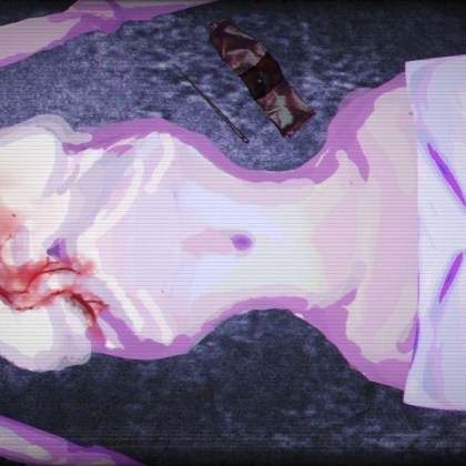 Screenshot from Smile More game showing a sedated patient in a medical horror setting.