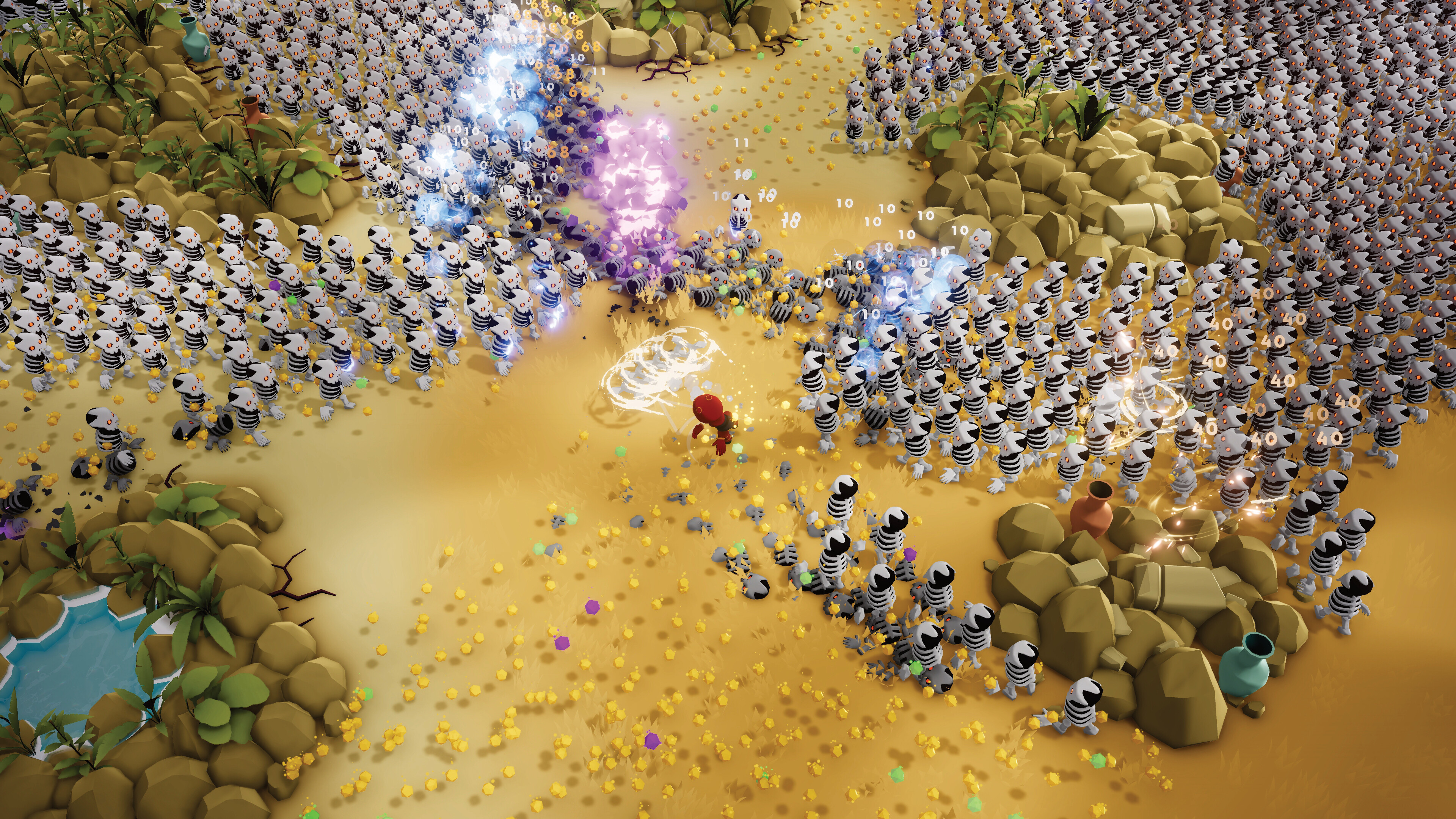 Intense action scene from Trials Survivors with hordes of enemies and vibrant visuals.