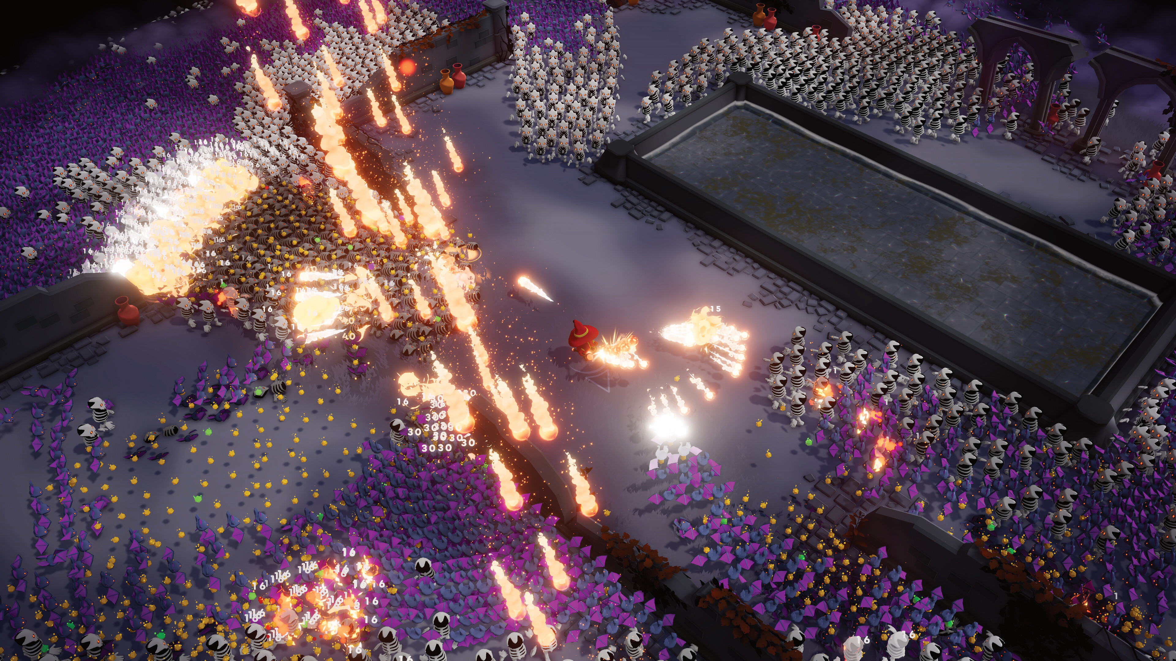 Intense bullet hell action in Trials Survivors with vibrant enemy hordes and dynamic gameplay.
