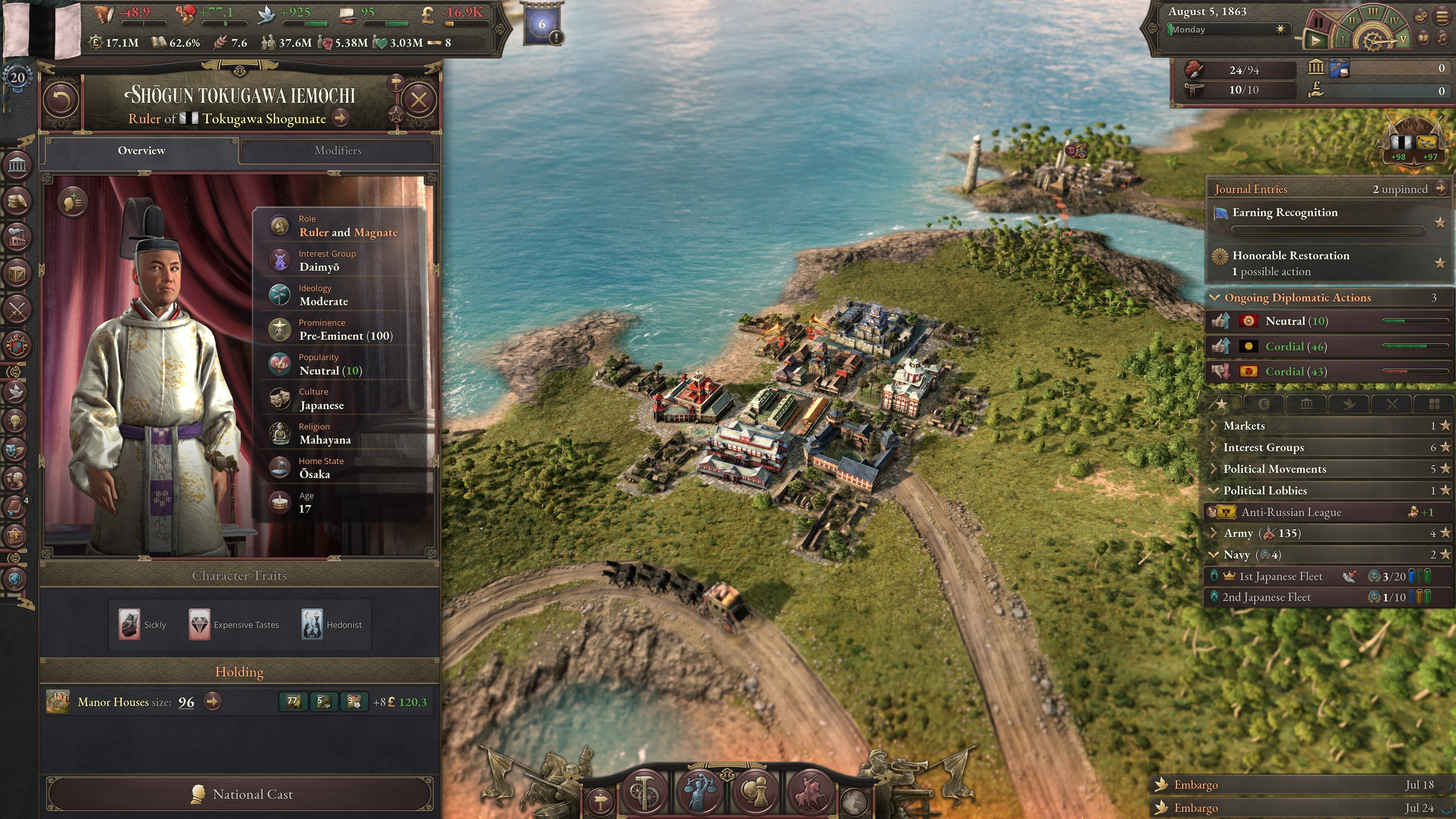 Victoria 3: The Great Wave expansion showcasing naval strategy and character customization.