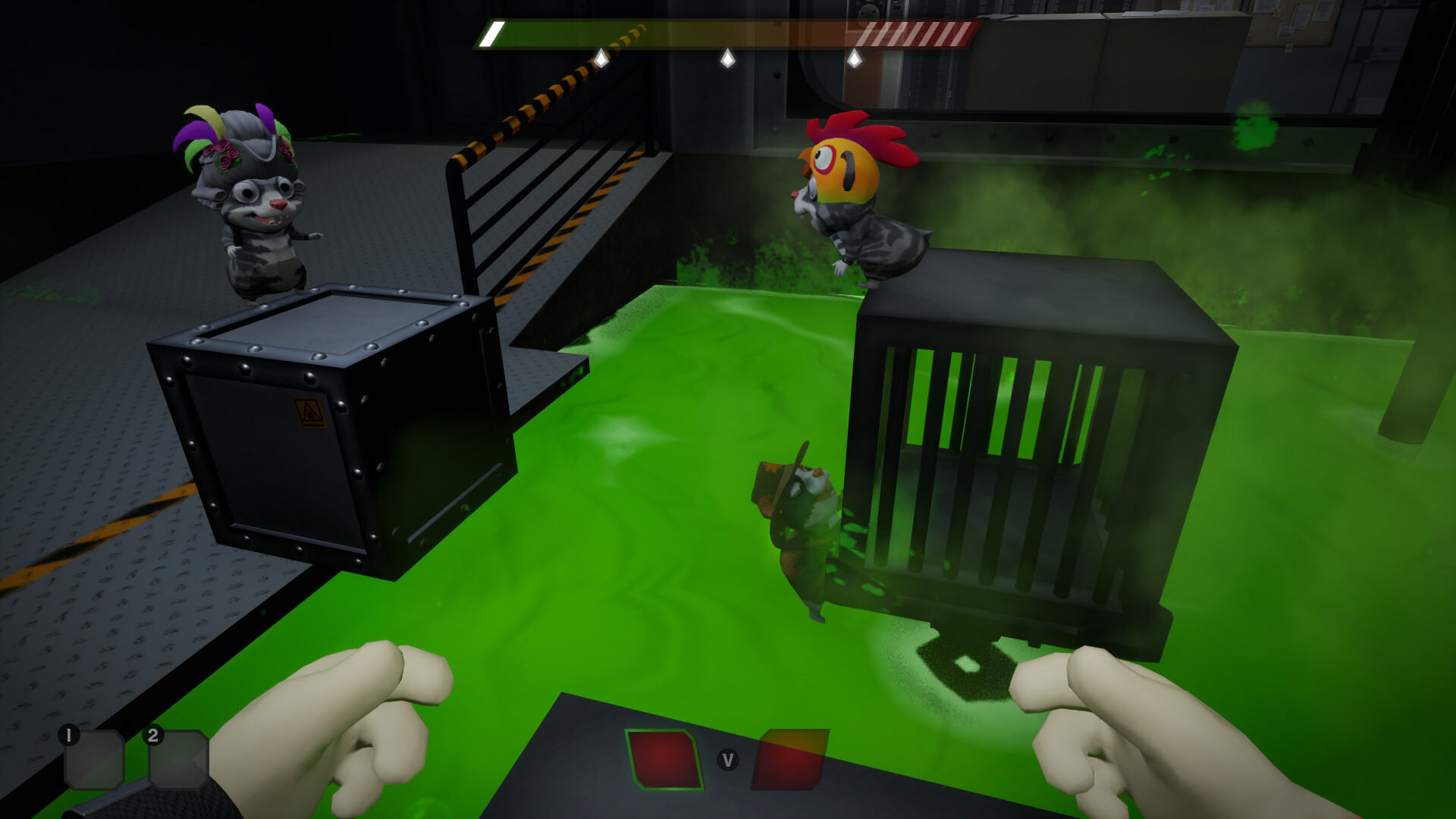 Zombie Hamsters game scene with cooperative gameplay in a laboratory setting.