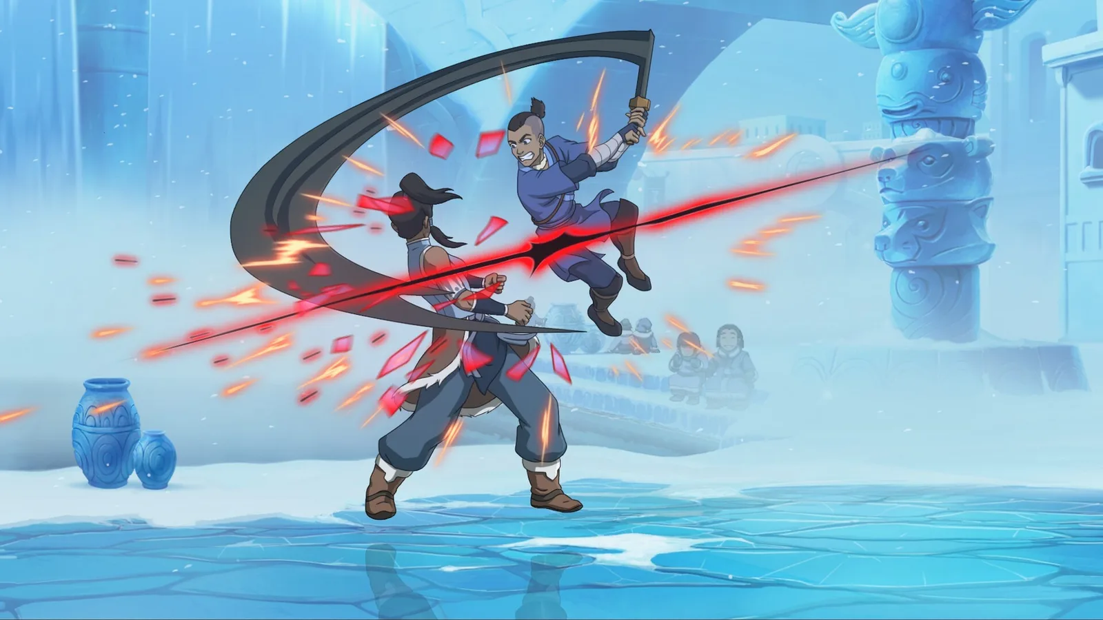 Dynamic combat scene from Avatar Legends: The Fighting Game featuring intense action.