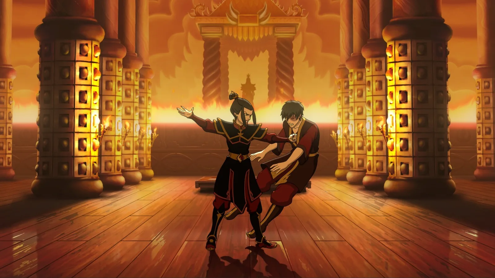 Dynamic combat scene from Avatar Legends: The Fighting Game featuring two characters in action.