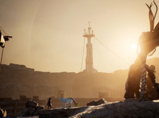 Epic landscape from Beast of Reincarnation showcasing a mystical setting and towering structure.