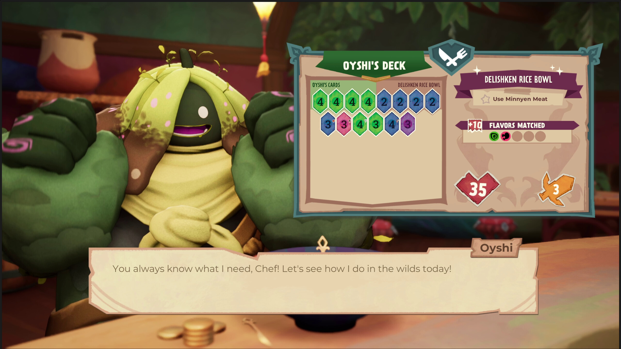 Beastro game screenshot featuring Oyshi and culinary gameplay elements