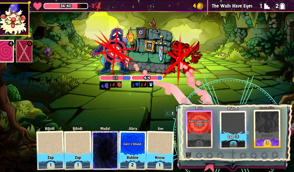 Action-packed scene from Bibidi Bibidi! showcasing spellcasting and card battles.