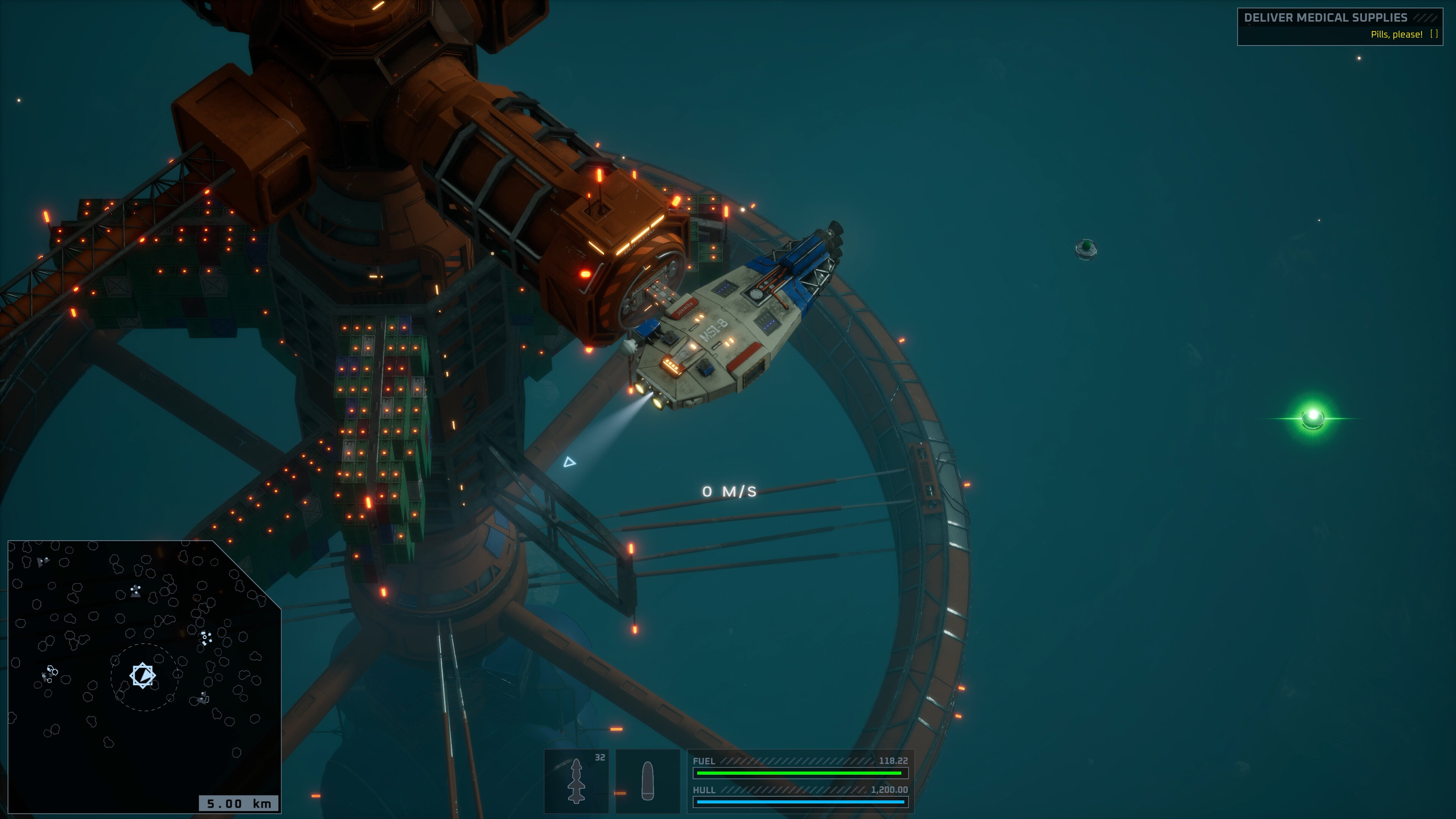 Futuristic spacecraft approaching a high-tech space station in a sci-fi setting